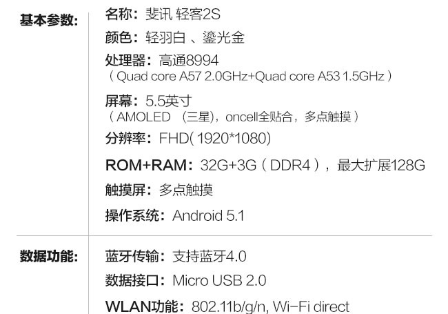 斐讯轻客2S参数