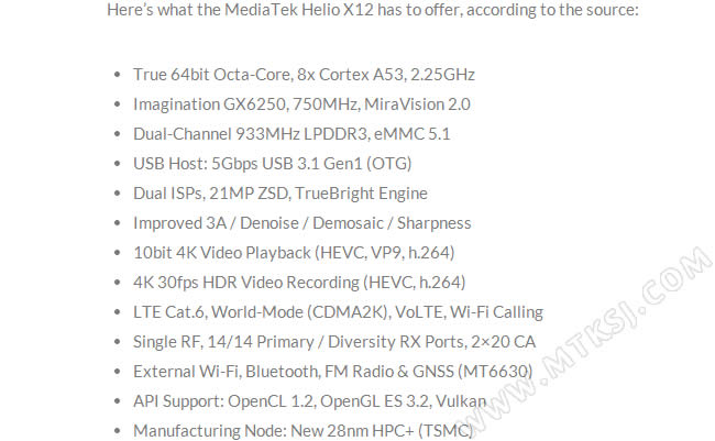 helio X12/MT6795X规格参数